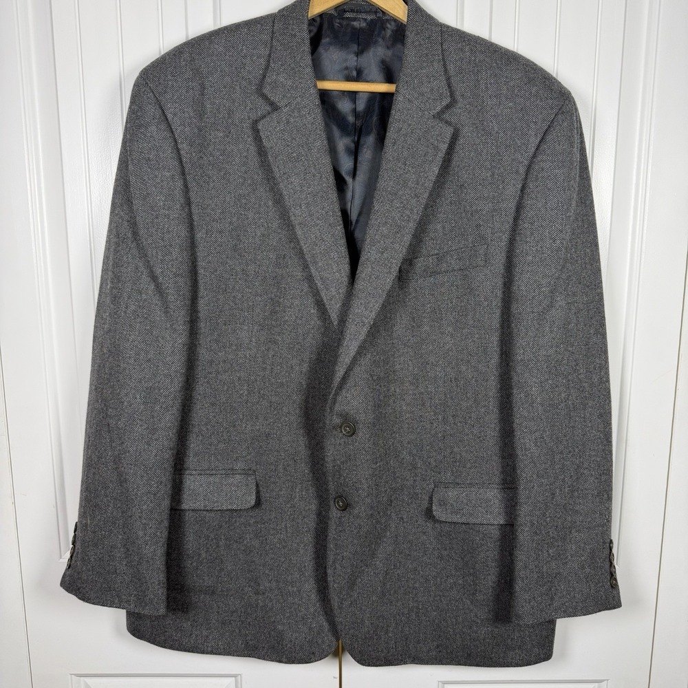 Lauren Ralph Lauren Blazer Mens 48R Gray Herringbone Wool Cashmere Paisley Lined